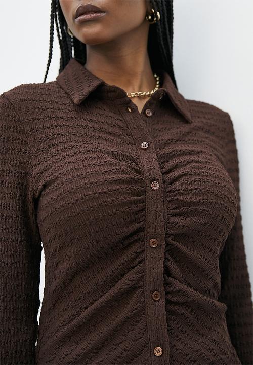 Superbalist - Texture button down shirt - chocolate