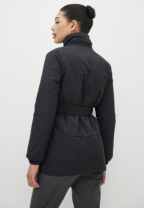 edit - Belted quilted puffer jacket - black