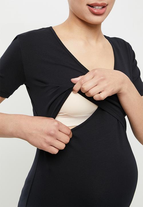 edit Maternity - Maternity wrap bodice nursing tee - black