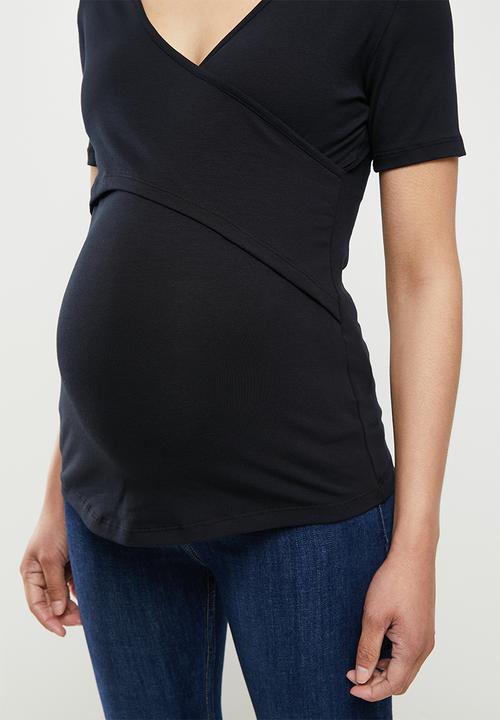 edit Maternity - Maternity wrap bodice nursing tee - black