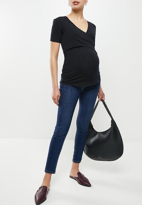 edit Maternity - Maternity wrap bodice nursing tee - black