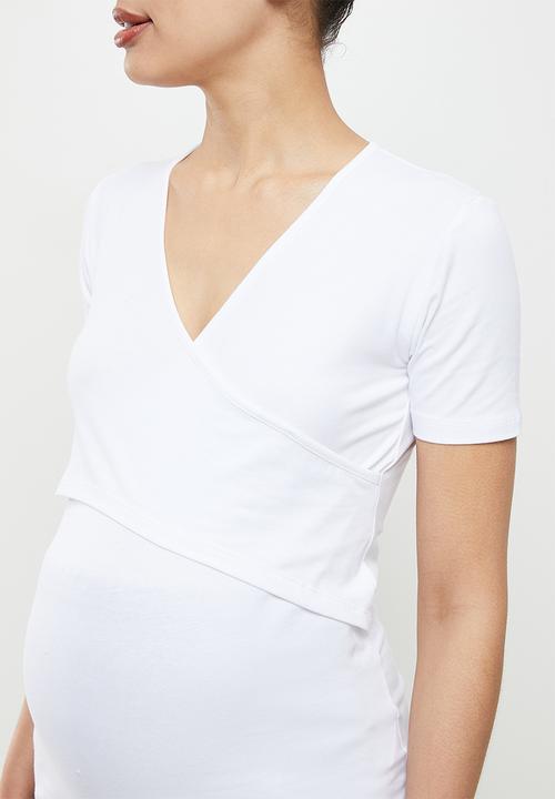 edit Maternity - Maternity wrap bodice nursing tee - white
