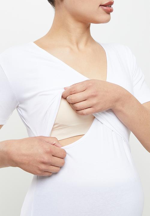 edit Maternity - Maternity wrap bodice nursing tee - white