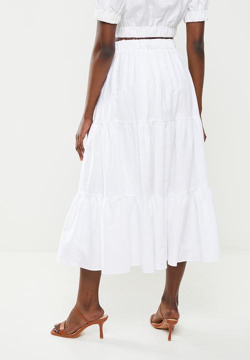 Glamorous - Tiered midi skirt coord - white