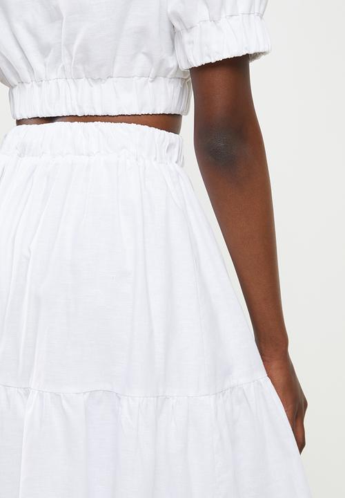 Glamorous - Tiered midi skirt coord - white