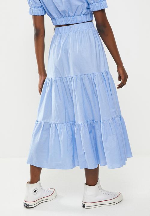 Glamorous - Tiered midi skirt coord - cornflower blue