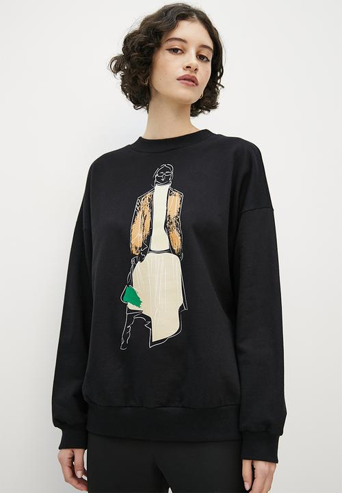 Superbalist - Graphic crew neck sweat - black