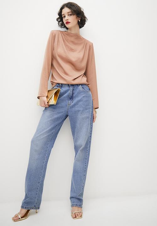 VELVET - Luxe draped neckline blouse - taupe