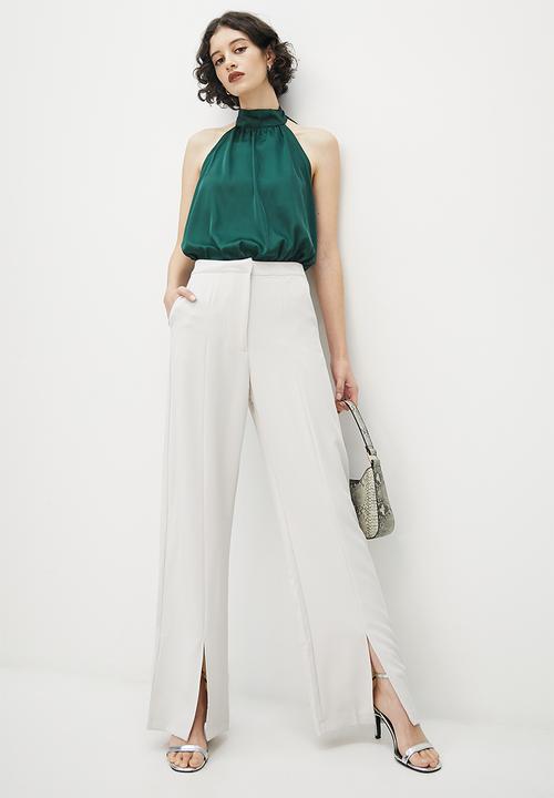 VELVET - Halter knit woven combo bodysuit - emerald