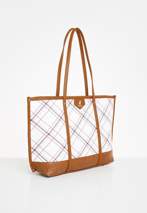 POLO - Tartan tote - white