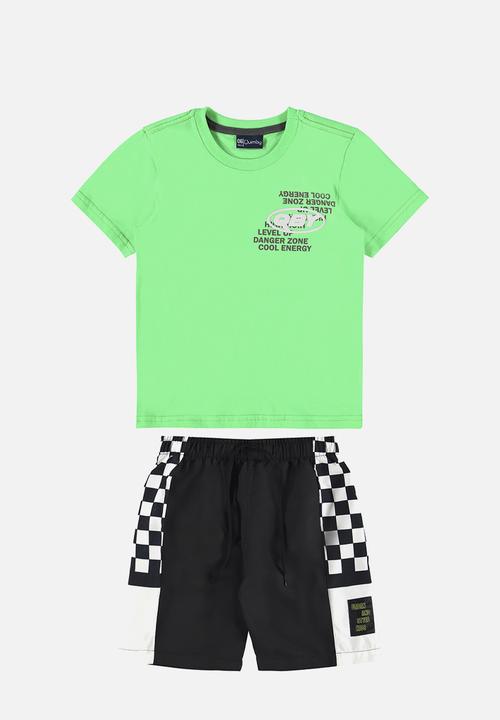 Quimby - Tee and microfiber bermuda set - green & black