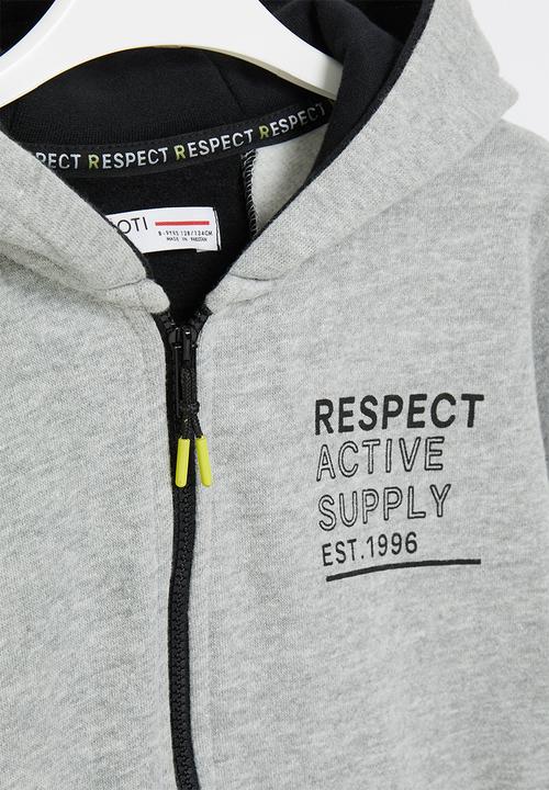 MINOTI - Teen boys respect fleece zip thru - grey 