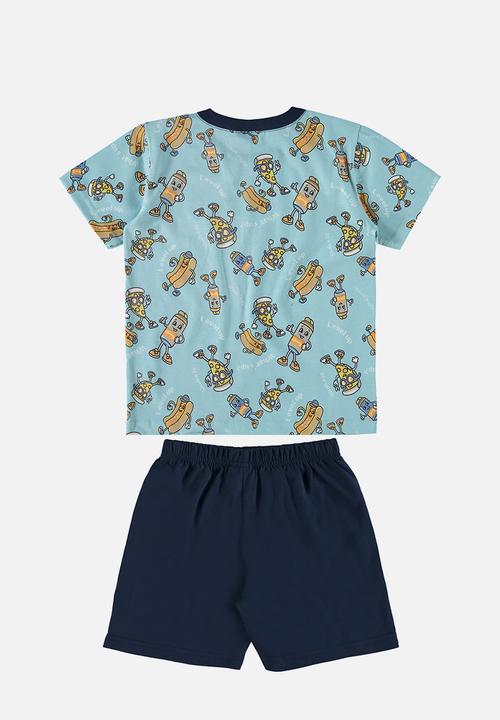 Quimby - Tee and bermuda pajama set - green & blue 