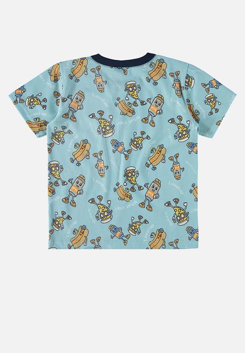 Quimby - Tee and bermuda pajama set - green & blue 