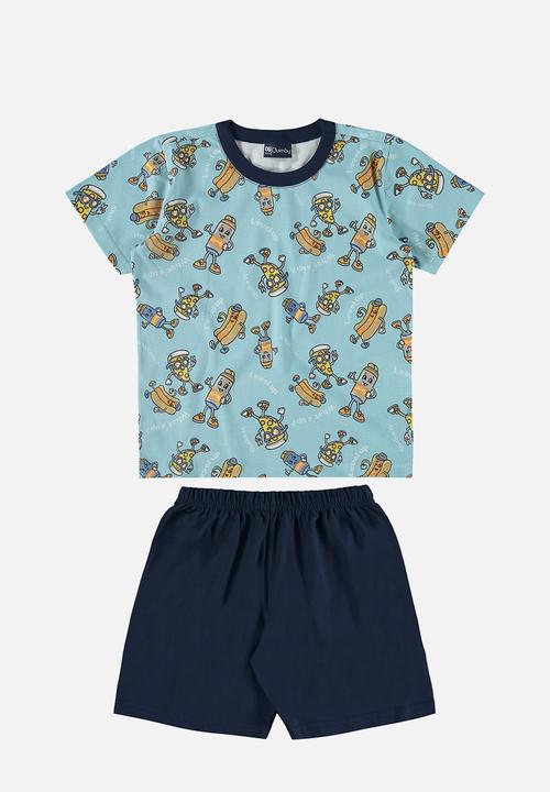 Quimby - Tee and bermuda pajama set - green & blue 