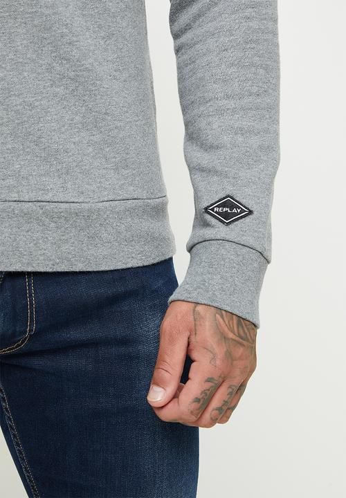Replay - Replay side printed logo sweat crew - grey