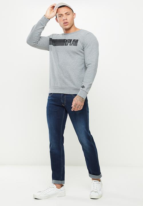 Replay - Replay side printed logo sweat crew - grey
