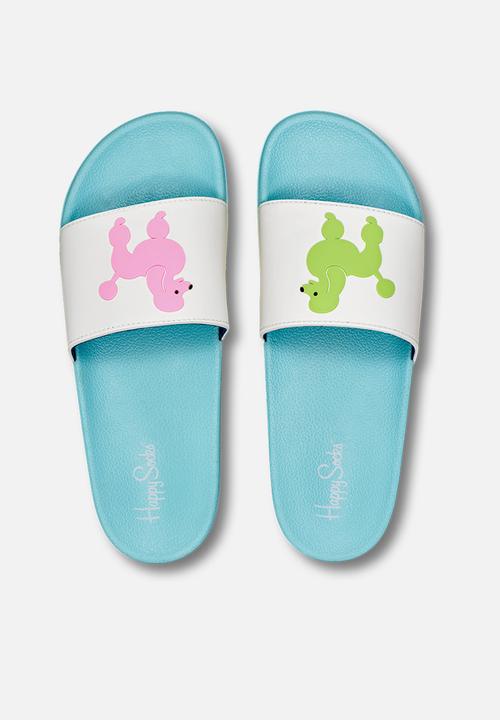 Happy Socks - Pool slider poodle - blue/white 