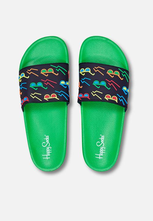 Happy Socks - Pool slider sunny days - green/black