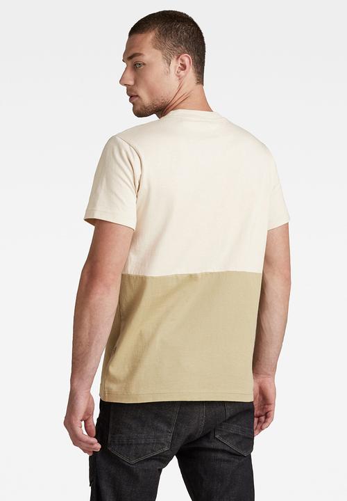 G-STAR - 7411 Cut & sewn tee - dark talc/light moss color block