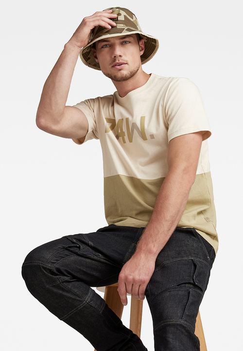 G-STAR - 7411 Cut & sewn tee - dark talc/light moss color block