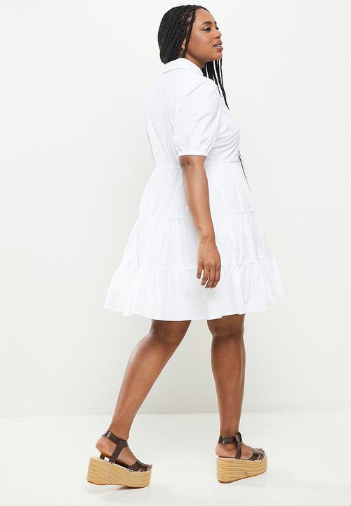 Glamorous - Plus tiered shirt dress - white