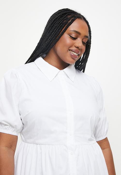 Glamorous - Plus tiered shirt dress - white