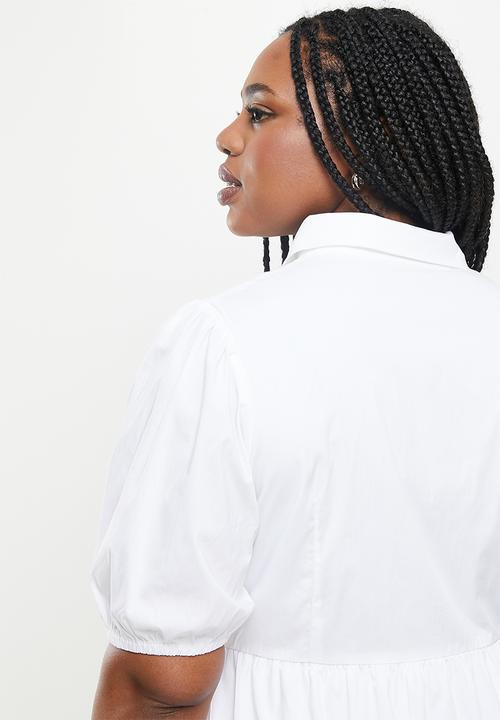 Glamorous - Plus tiered shirt dress - white