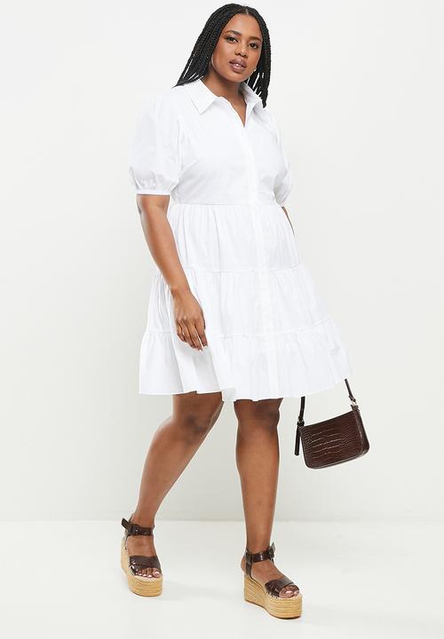 Glamorous - Plus tiered shirt dress - white