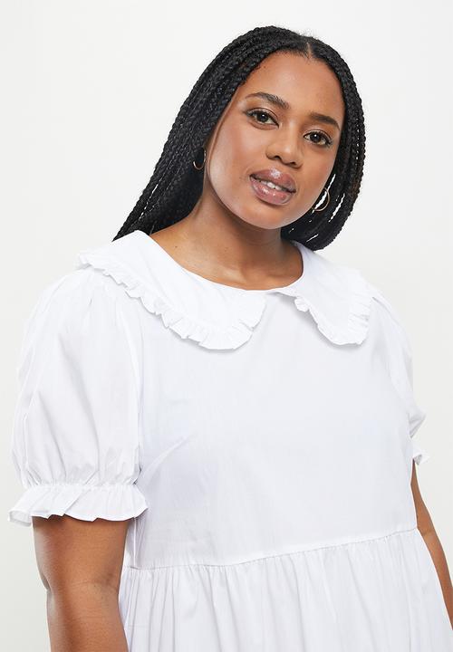 Glamorous - Plus peterpan collar tiered mini dress - white
