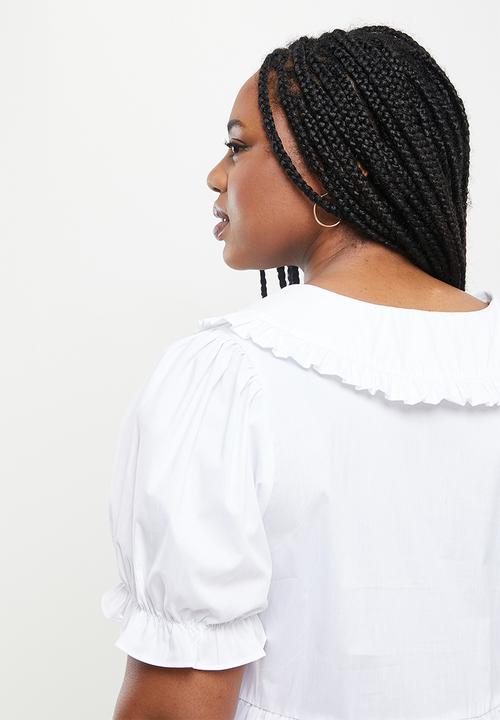 Glamorous - Plus peterpan collar tiered mini dress - white