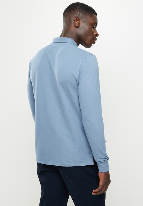 POLO - Mns plain pique long sleeve golfer - blue