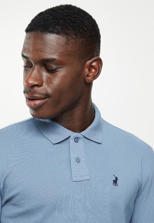 POLO - Mns plain pique long sleeve golfer - blue