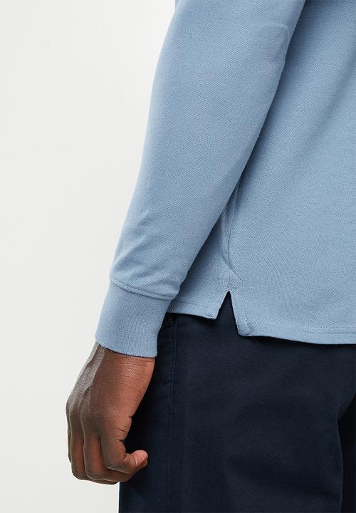 POLO - Mns plain pique long sleeve golfer - blue