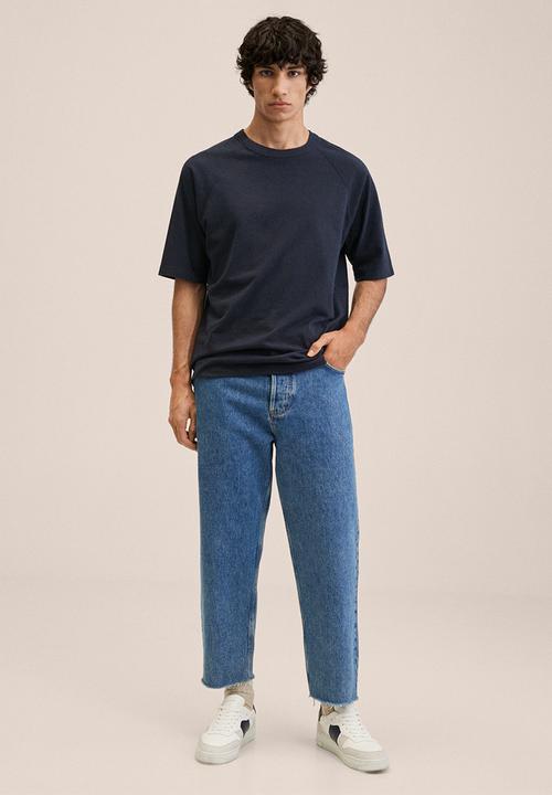 MANGO - Nestor Tapered loose cropped jeans - mid blue 