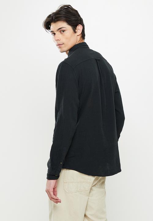 Cotton On - Camden long sleeve shirt - washed black cheesecloth