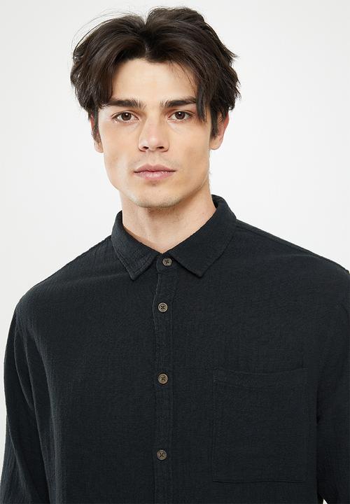 Cotton On - Camden long sleeve shirt - washed black cheesecloth