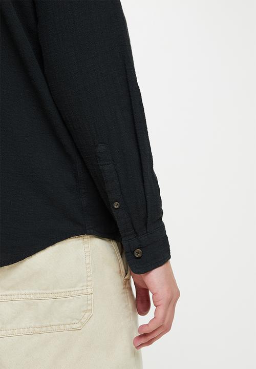 Cotton On - Camden long sleeve shirt - washed black cheesecloth