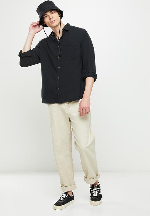 Cotton On - Camden long sleeve shirt - washed black cheesecloth