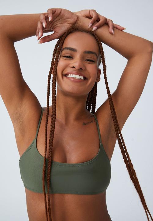 Cotton On - Scoop neck crop bikini top - warm khaki shimmer
