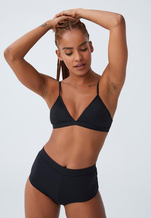 Cotton On - Contrast fixed triangle bikini top - black