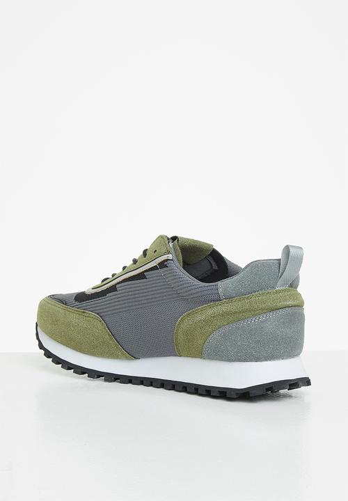 POLO - Faux suede knit trainer - olive & grey 