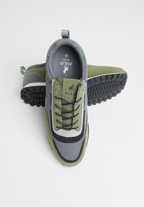 POLO - Faux suede knit trainer - olive & grey 