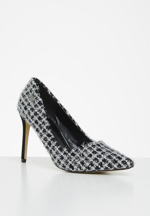 Plum - Disco glitz tweed court heel - black & silver