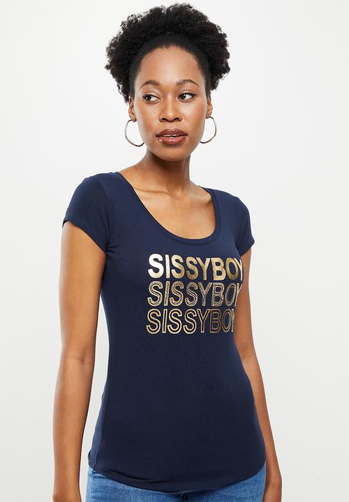 SISSY BOY - Shimmy shimmy: basic round neck fitted top - navy