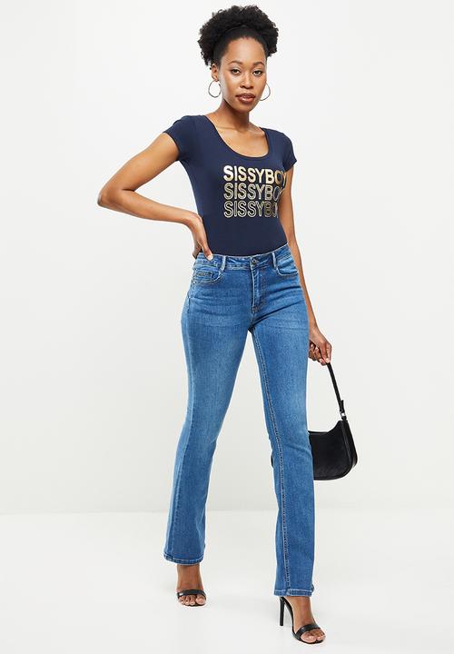 SISSY BOY - Shimmy shimmy: basic round neck fitted top - navy