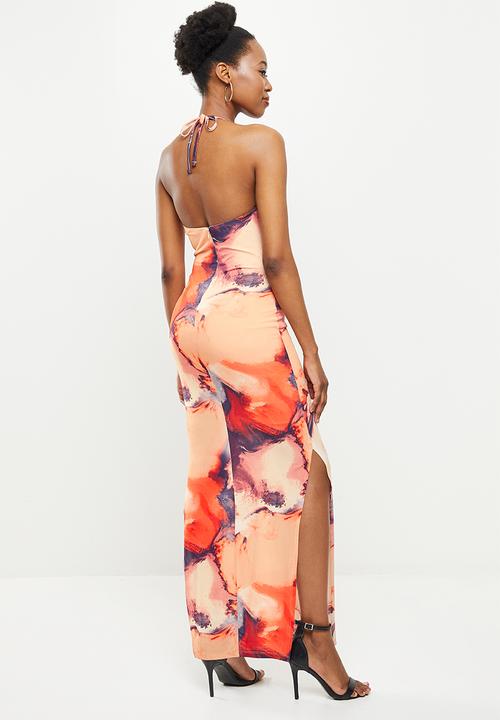 SISSY BOY - Printed maxi cowl dress - peach & purple
