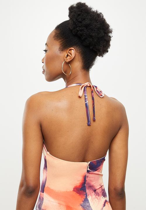 SISSY BOY - Printed maxi cowl dress - peach & purple