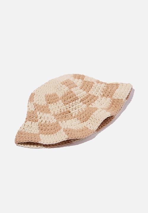 Rubi - Kelly crochet bucket hat - natural checkerboard