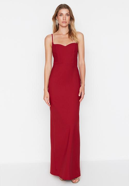 Trendyol - Sweetheart neck maxi dress - burgundy 